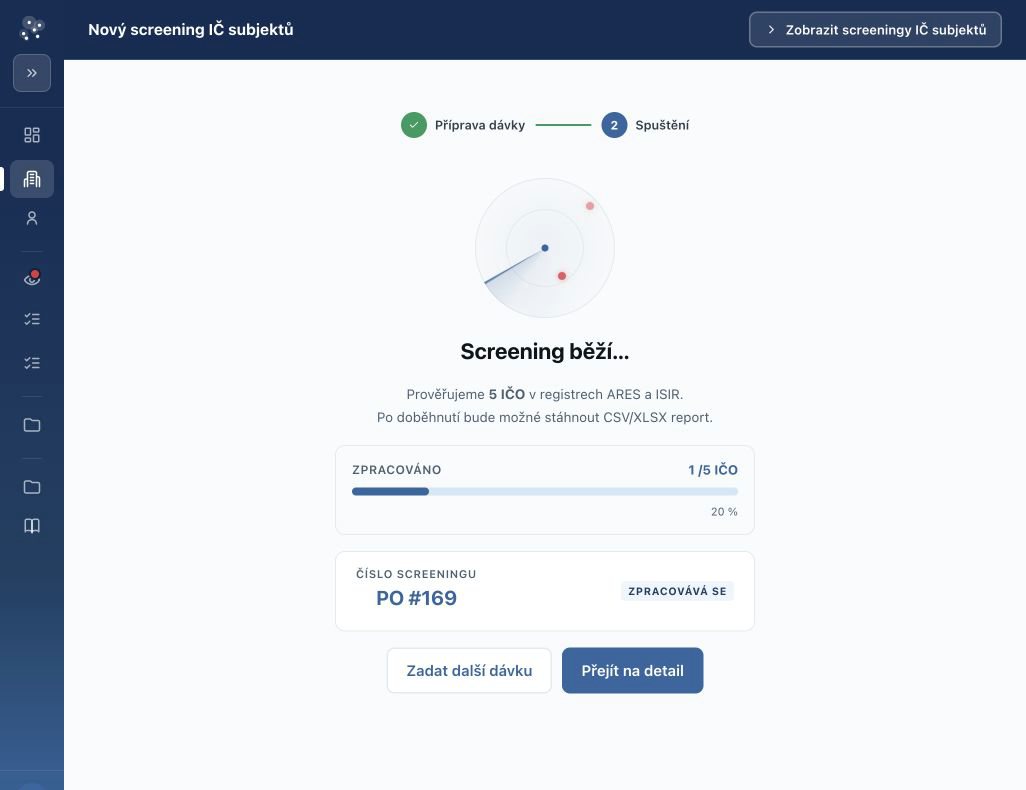 Průběh screeningu s počtem zpracovaných subjektů